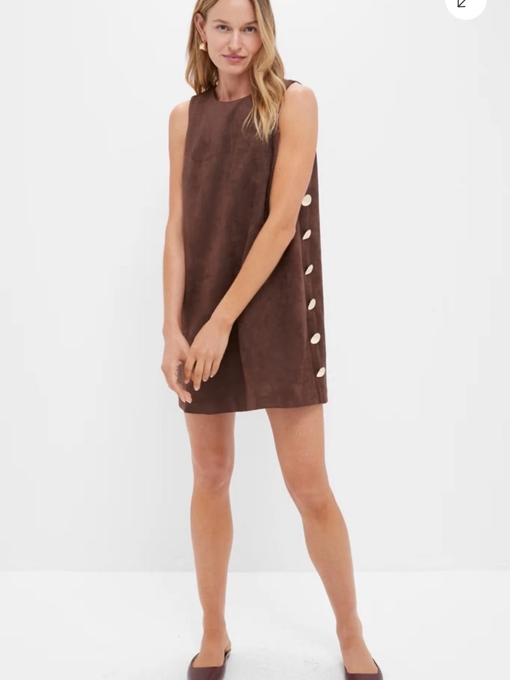Hyacinth House Chocolate Faux Suede Button Bitsy Mini Dress Size M